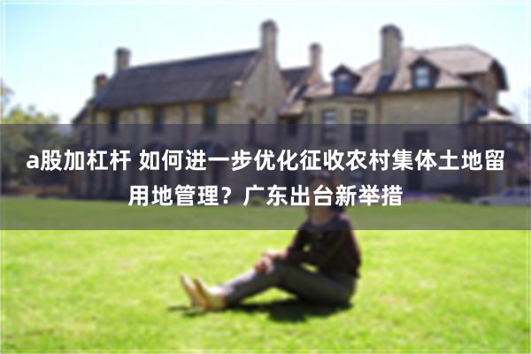 a股加杠杆 如何进一步优化征收农村集体土地留用地管理？广东出台新举措